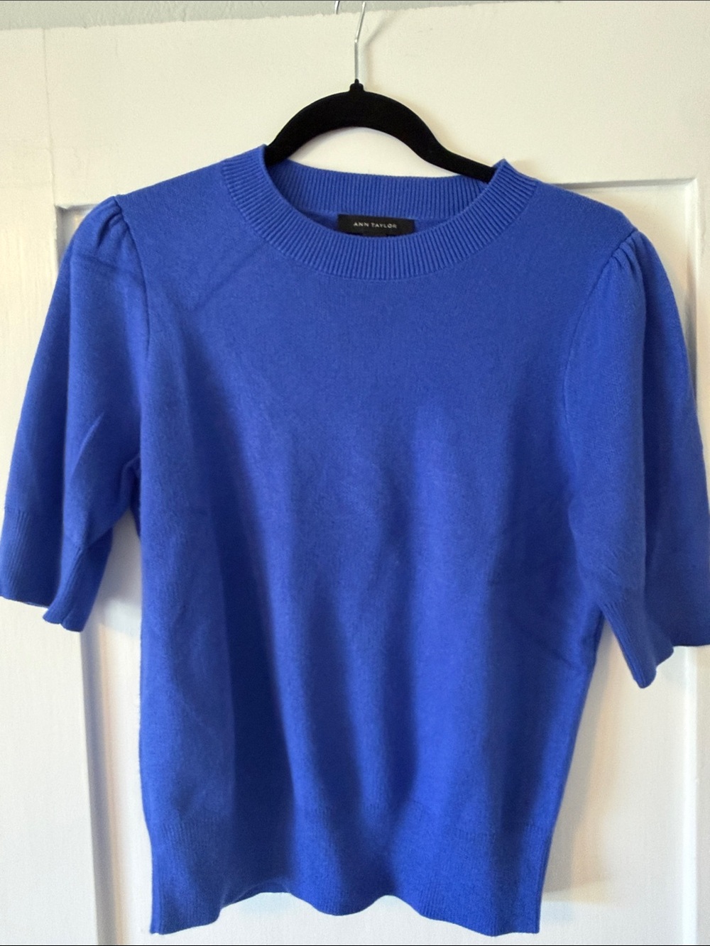 Ann Taylor Cobalt Blue Short-Sleeve Crewneck Sweater